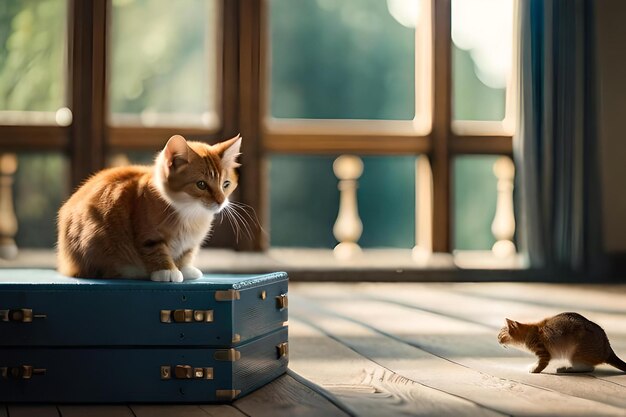 une photo d'un chat et d'un rat se regardant