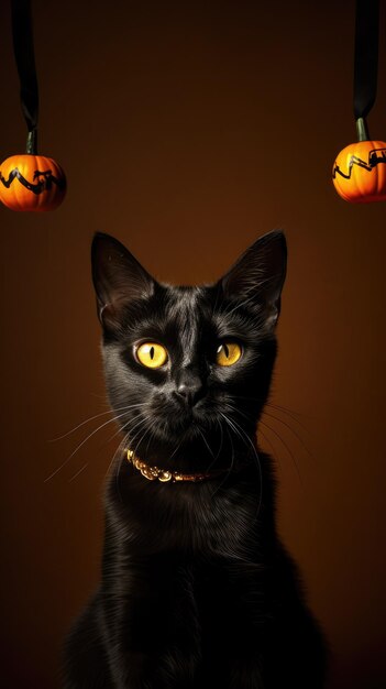 Photo photo d'un chat avec des yeux brillants pour commémorer halloween