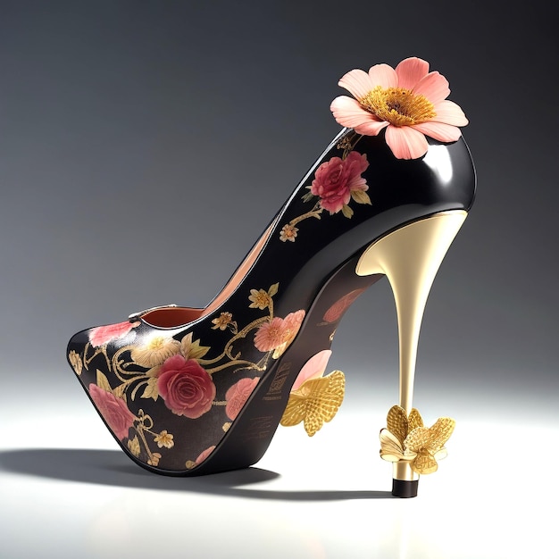 Photo d'une chaussure à talons hauts avec un dessin de fleur dessus
