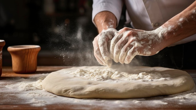 Photo d'un chef asiatique préparant magistralement la pâte à pizza