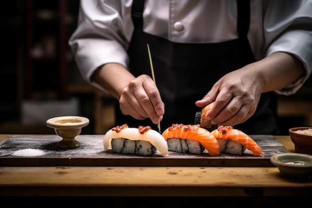 Photo photo d'un chef préparant du sushi nigiri ia générative