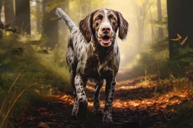 Photo d'un chien de chasse errant dans la forêt