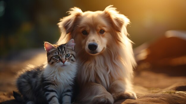 photo d'un chien et d'un chat s'aimant