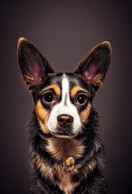 Photo d'un chien en portrait à la recherche d'un arrière-plan monochrome de l'appareil photo Manteau doux style photo glamour