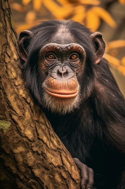 Une photo d'un chimpanzé sur un arbre.