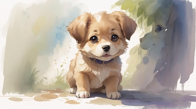 Une photo d'un chiot mignon à l'aquarelle