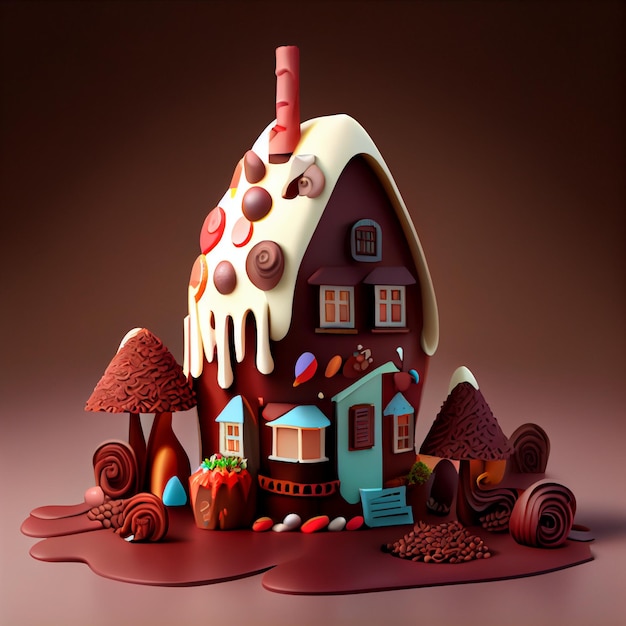 Photo chocolat maison mignonne maison douce illustration de rendu 3d