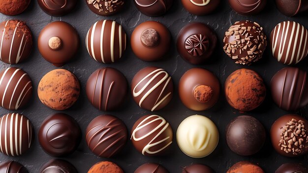 Photo photo de chocolats avec différentes saveurs et motifs décorations r banner annonces design layout art