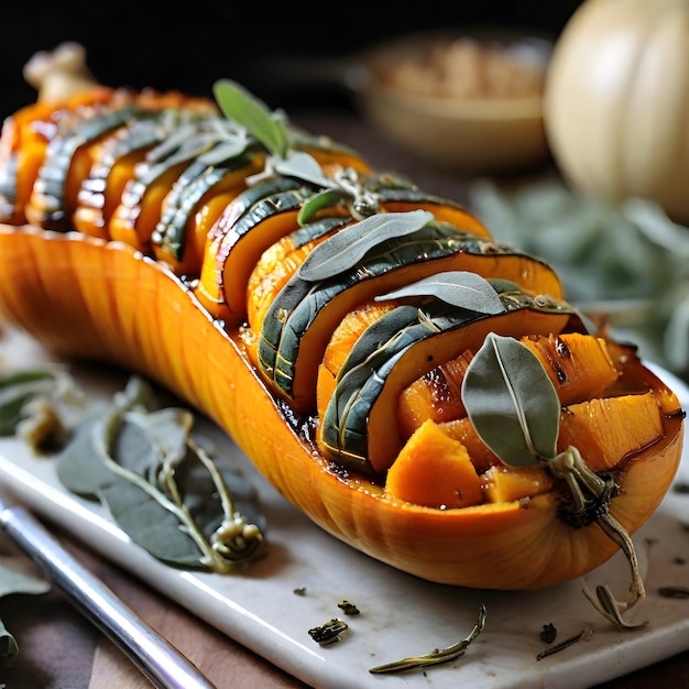 Photo de la citrouille grillée avec de la sauge