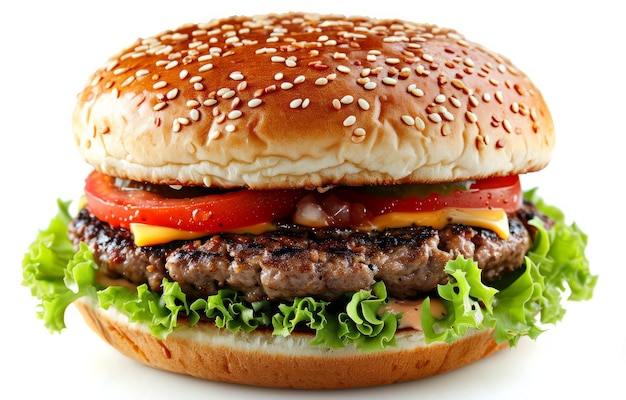 Une photo classique d'un hamburger isolée en blanc