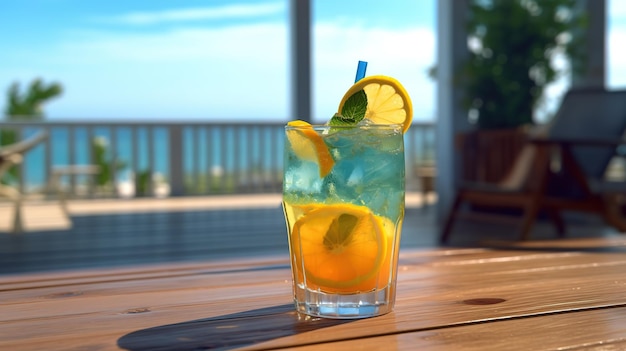 Photo cocktail de brise de mer dans un verre sur une table en bois