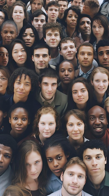 Photo collage de concept de communauté multiculturelle de personnes diverses souriantes prises de vue en tête sur un studio lumineux