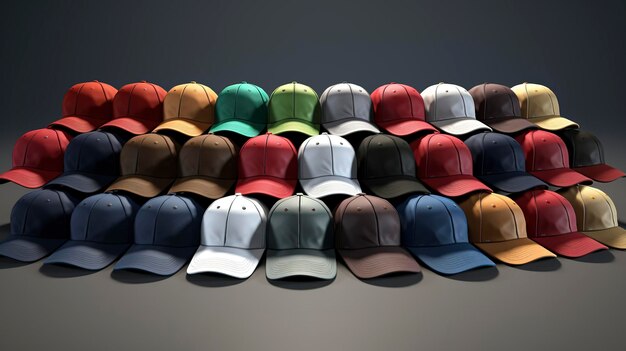 Une photo d'une collection de casquettes et de chapeaux de baseball