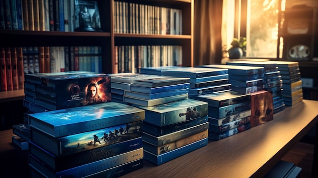 Une photo d'une collection de DVD et de Blu ray