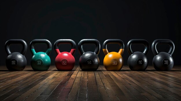 Photo photo d'une collection de kettlebells