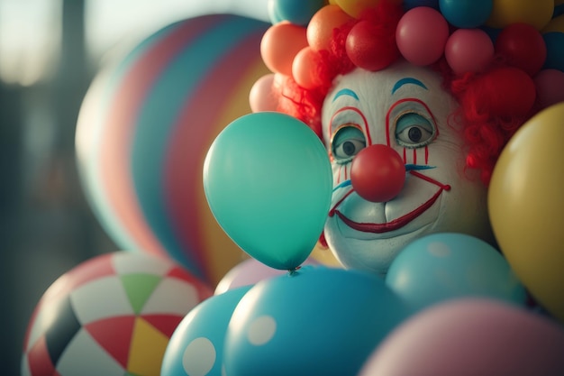 Photo colorée Ballons et clowns Illustration AI Générative