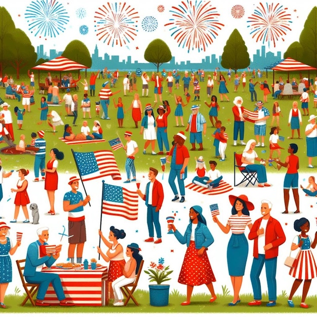 Photo une photo colorée de gens dans un parc avec les mots patriotiques dessus