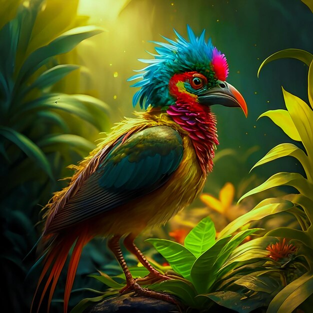Photo photo colorée d'un perroquet solaire ou d'un oiseau conure solaire perché sur une branche
