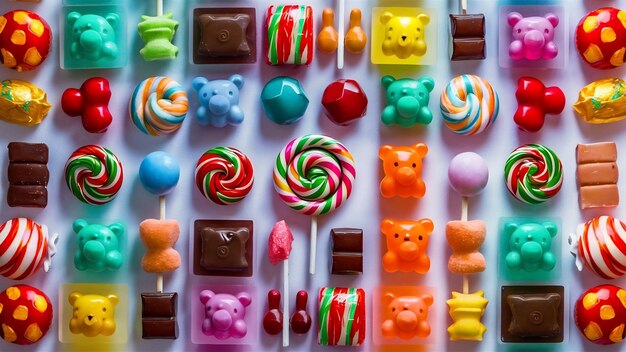 Une photo complète de divers bonbons colorés