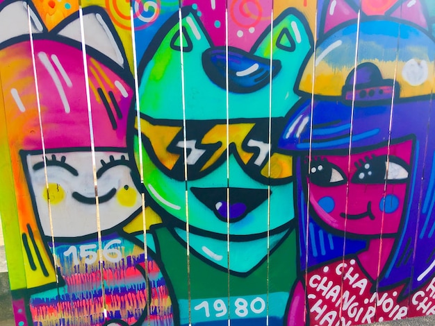 Une photo complète du graffiti sur le mur.