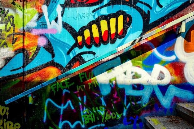 Une photo complète du graffiti sur le mur.