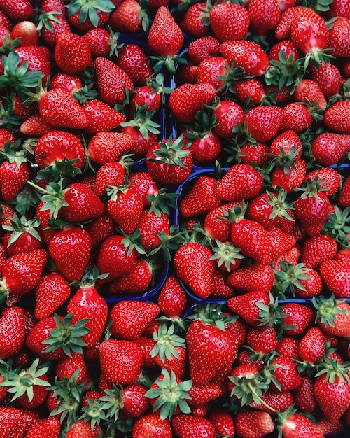 Une photo complète de fraises à vendre au marché