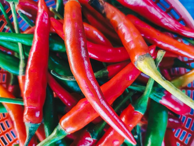 Une photo complète des piments rouges.