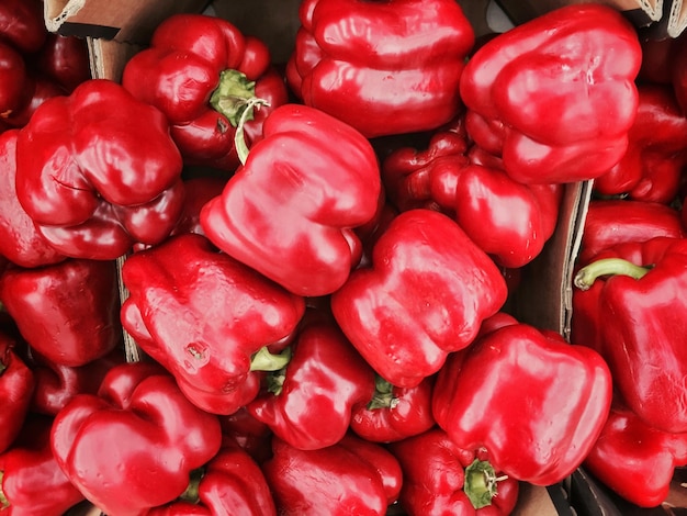Photo complète de poivrons rouges au stand du marché