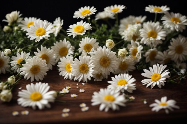 Photo photo composée de marguerites blanches sur bleu