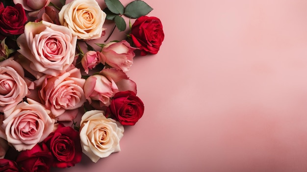 photo de la composition de la rose près de la fleur générée par l'IA