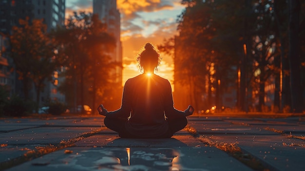 Photo conceptuelle d'une personne méditant dans un environnement urbain pour représenter la journée mondiale du sommeil