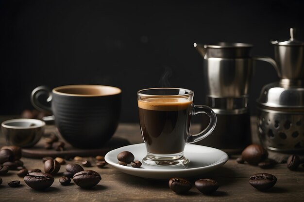 Photo photo conceptuelle d'une tasse de café avec des grains