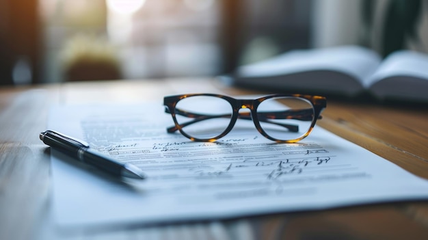 Photo d'un contrat signé avec des lunettes