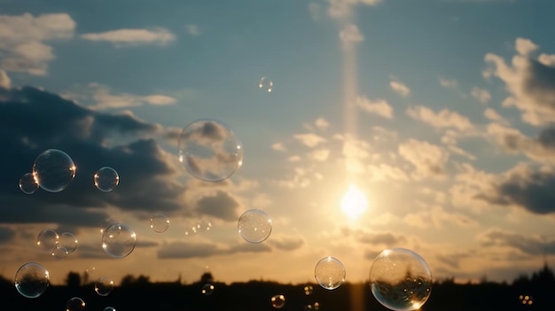 Une photo d'un coucher de soleil avec des bulles dedans