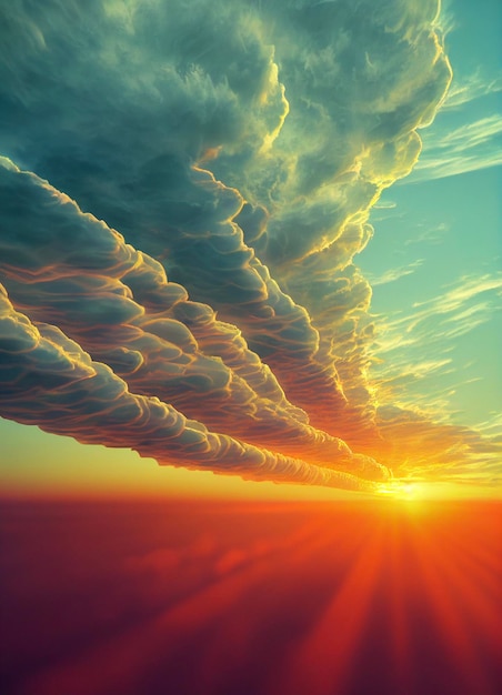 Photo d'un coucher de soleil avec des nuages dans le ciel ai générative