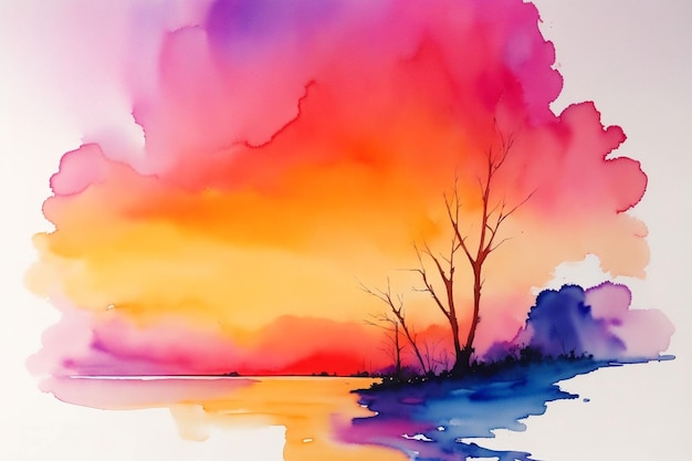 Photo de coucher de soleil préparée dans un style aquarelle