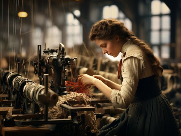 Photo photo couleur historique du travail quotidien d'une femme dans le passé