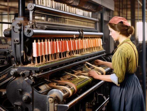 Photo photo couleur historique du travail quotidien d'une femme dans le passé