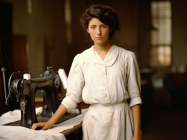 Photo couleur historique du travail quotidien d'une femme dans le passé