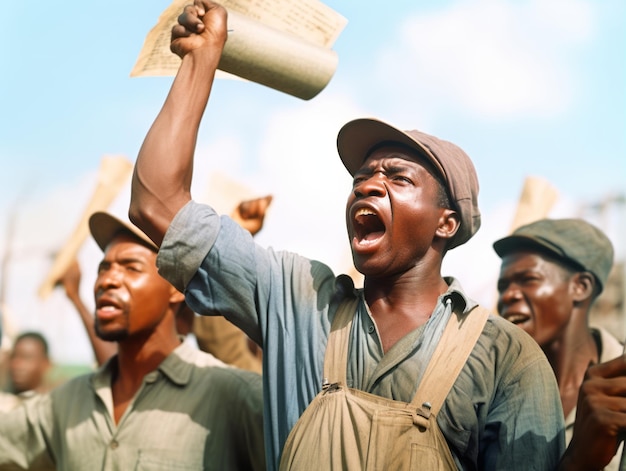 Photo couleur historique d'un homme menant une manifestation