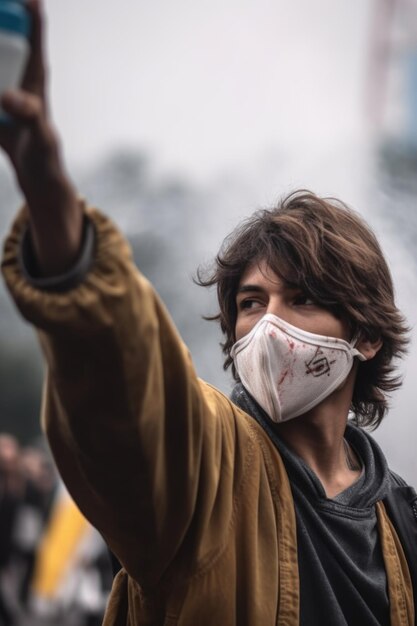 Une photo coupée d'un activiste inconnaissable pulvérisant quelque chose dans l'air