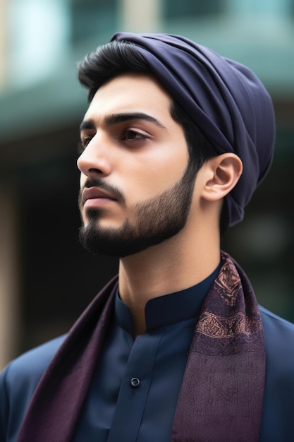 Photo une photo coupée d'un beau jeune homme musulman debout à l'extérieur