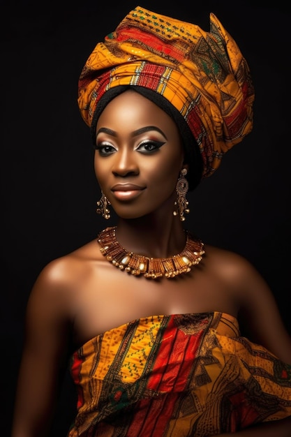 Une photo coupée d'une belle jeune femme dans une robe traditionnelle africaine créée avec l'AI générative