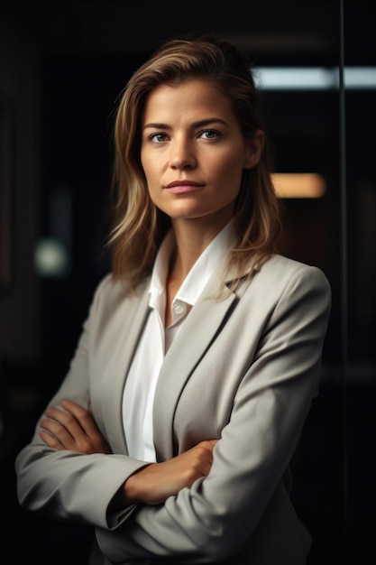 Une photo coupée d'une femme d'affaires dans un bureau créé avec l'IA générative