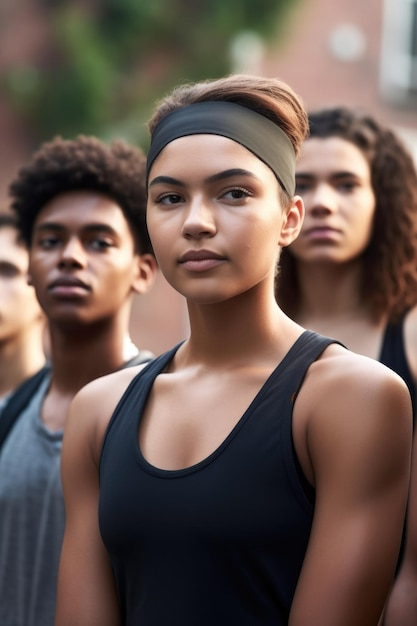 Une photo coupée d'un groupe de jeunes coureurs en tenue d'entraînement