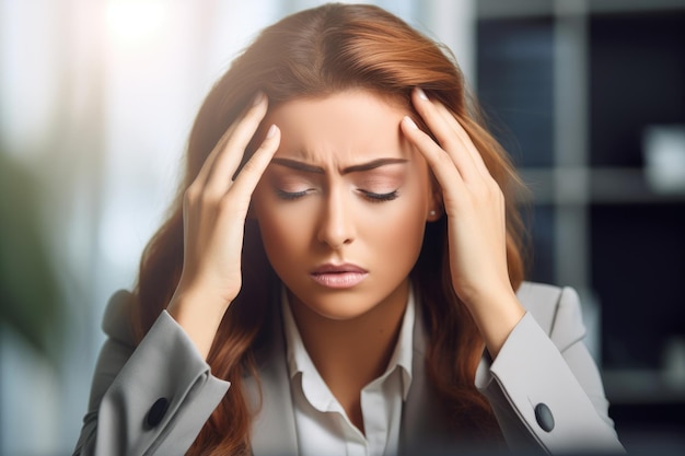 Une photo coupée d'une jeune femme d'affaires stressée dans le bureau créé avec l'IA générative