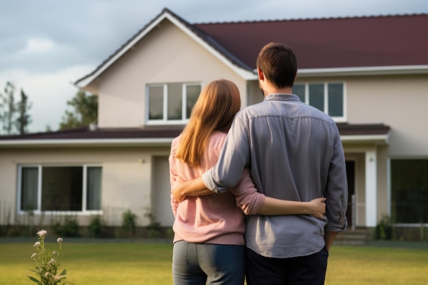 photo d'un couple amoureux devant une nouvelle maison