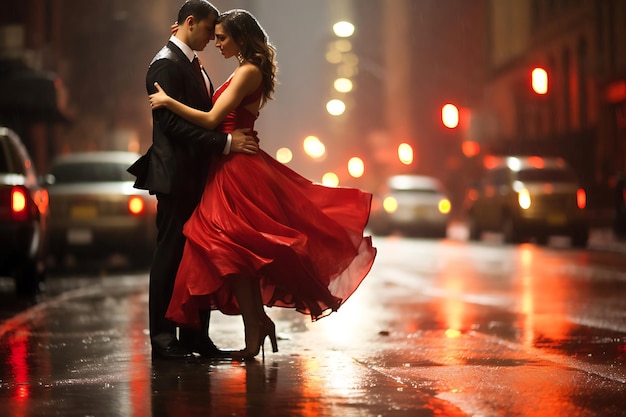 Photo d'un couple dansant sous la pluie