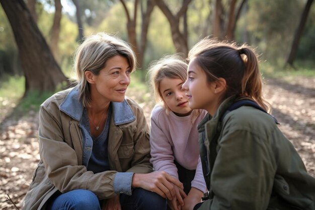 Photo d'un couple de lesbiennes et de leur fille passant du temps dehors ensemble