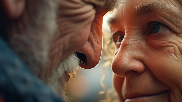 Photo d'un couple de personnes âgées se regardant avec un amour véritable